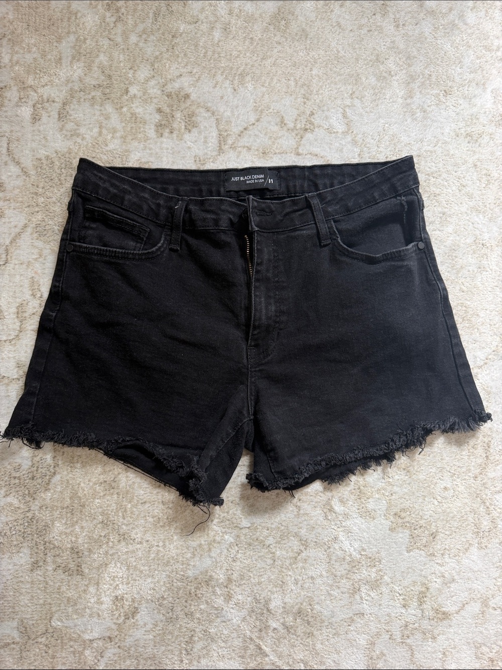 Just Black Distressed Hem Black Denim Shorts